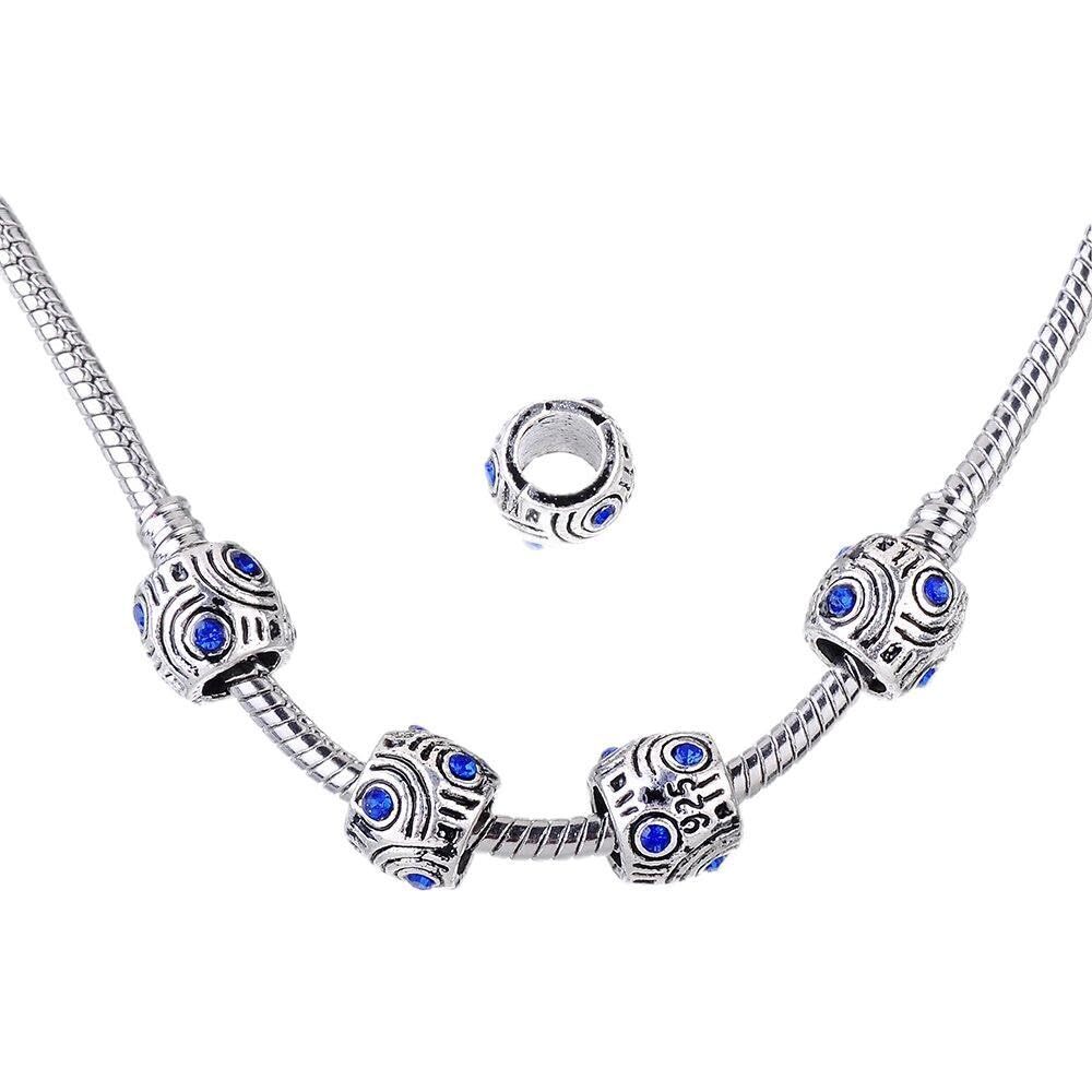 9215 Blue Crystal Beads, Silver Color Charms, Tibetan Spacer Beads